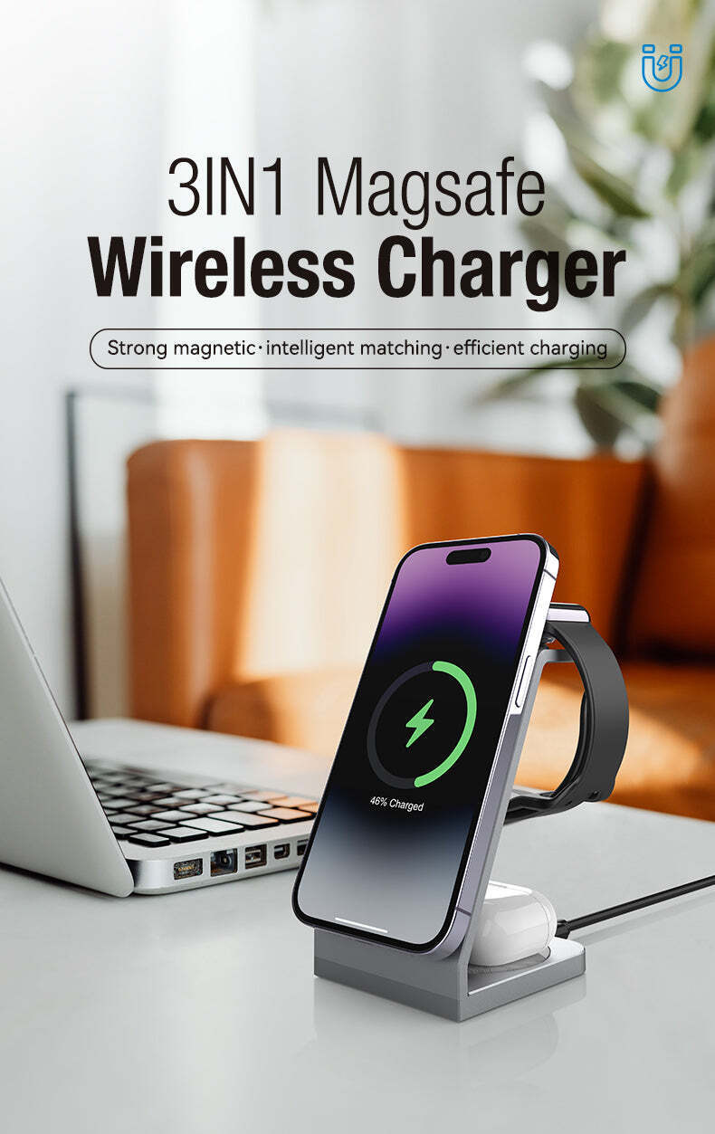 FAST NEW Transparent 3 in 1 Magnetic Wireless Charger Stand Holder 15W