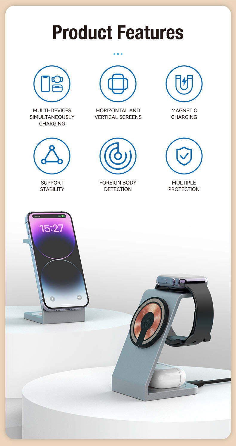 FAST NEW Transparent 3 in 1 Magnetic Wireless Charger Stand Holder 15W