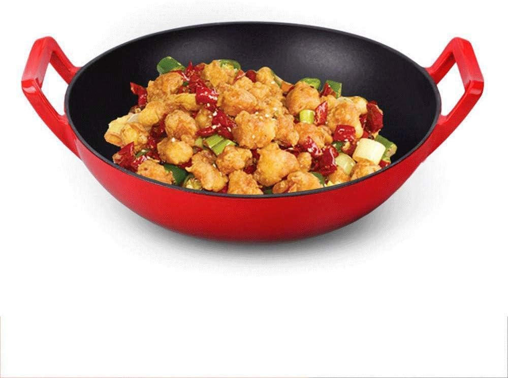 Pre-seasoned non-stick cast iron wok with handle