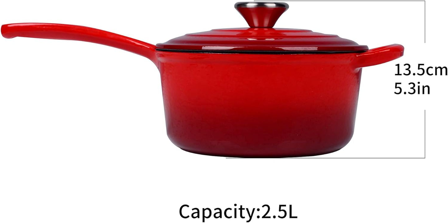 Good size Nonstick good quality Nordic Style Cookware red Enameled Long Handle Cast Iron Cookware Milk Pan - Luxury Lights