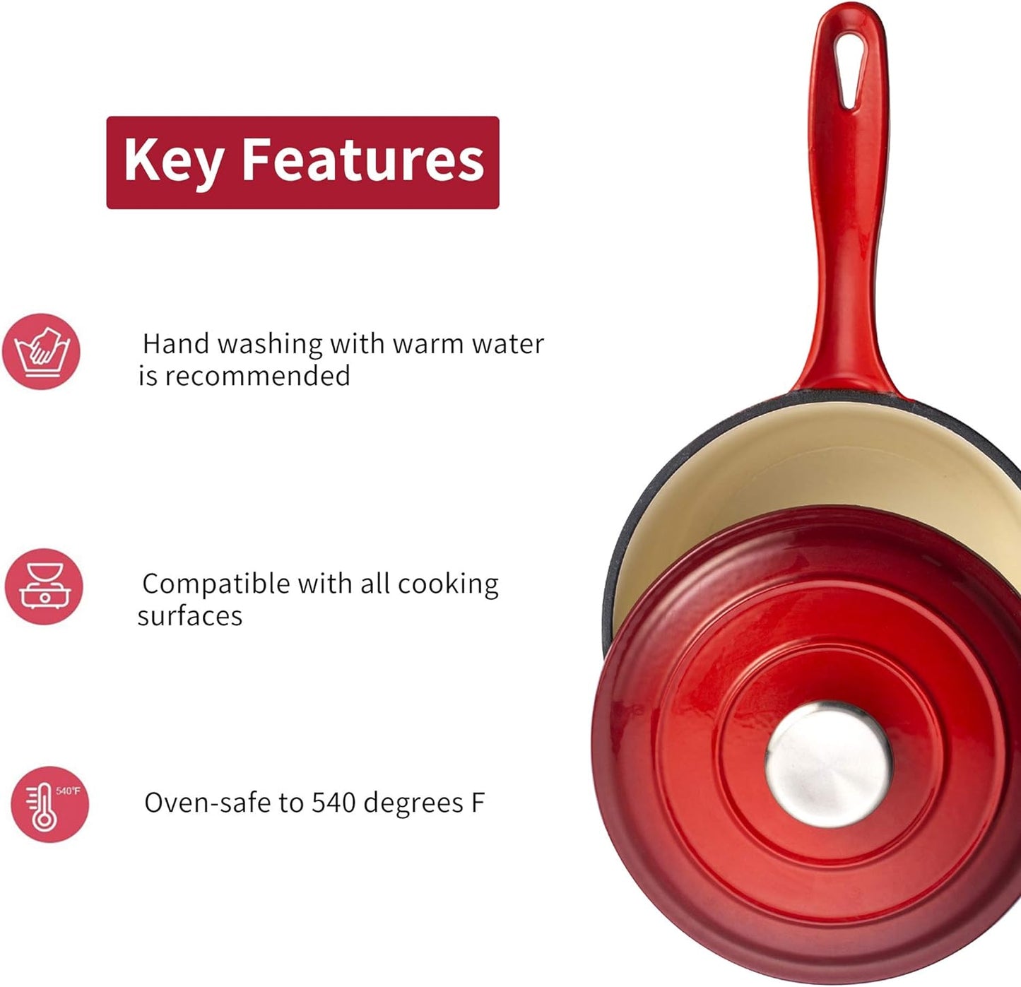 Good size Nonstick good quality Nordic Style Cookware red Enameled Long Handle Cast Iron Cookware Milk Pan - Luxury Lights