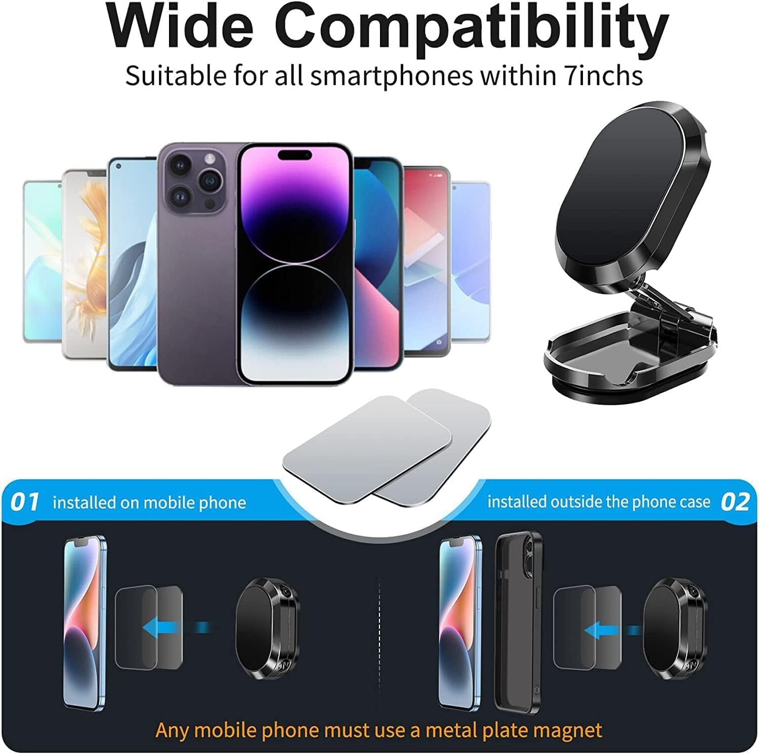 Durable and secure 720 degree Rotatable and Foldable Metal Magnetic Car Phone Holder - Luxury Lights