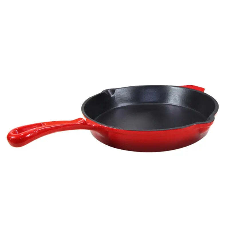 Round Red Enamel Cast Iron Frying Pan - Luxury Lights