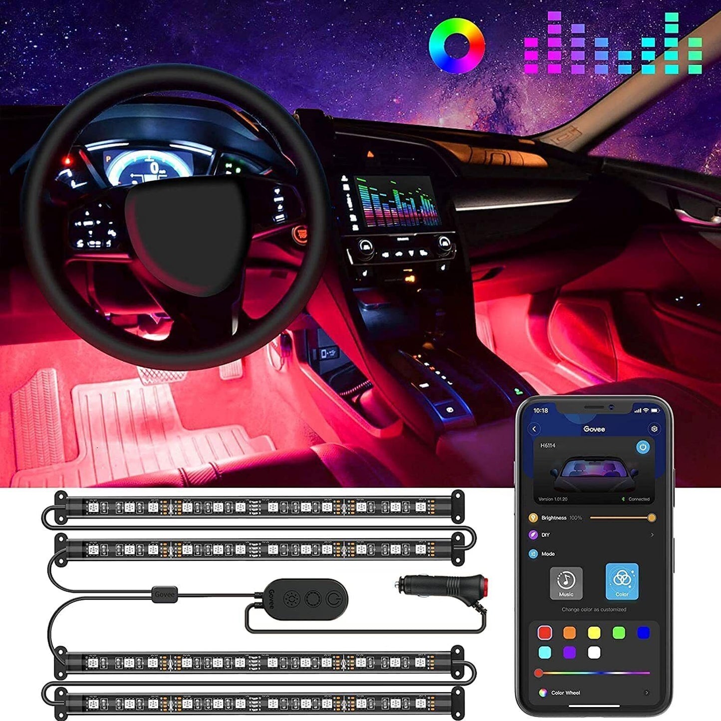 Smart Car Interior Lights with App Control, RGB Inside Car Lights - Luxury Lights