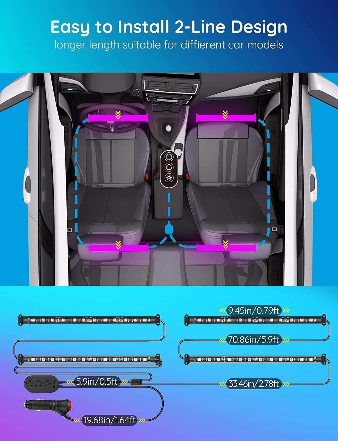 Smart Car Interior Lights with App Control, RGB Inside Car Lights - Luxury Lights