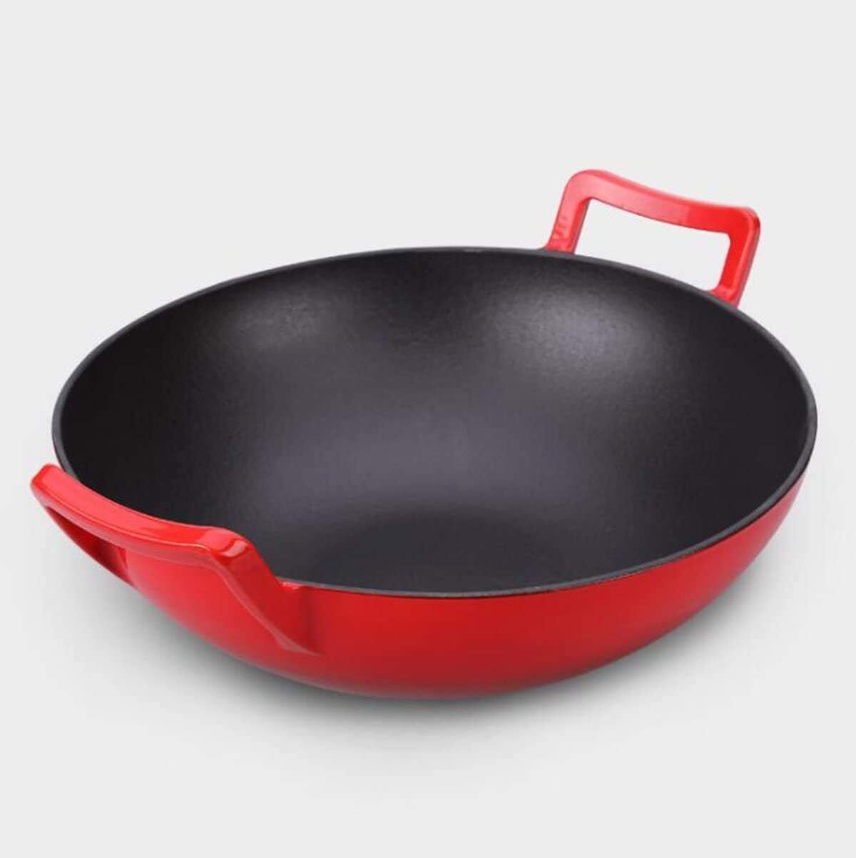 Pre-seasoned non-stick cast iron wok with handle - Luxury Lights