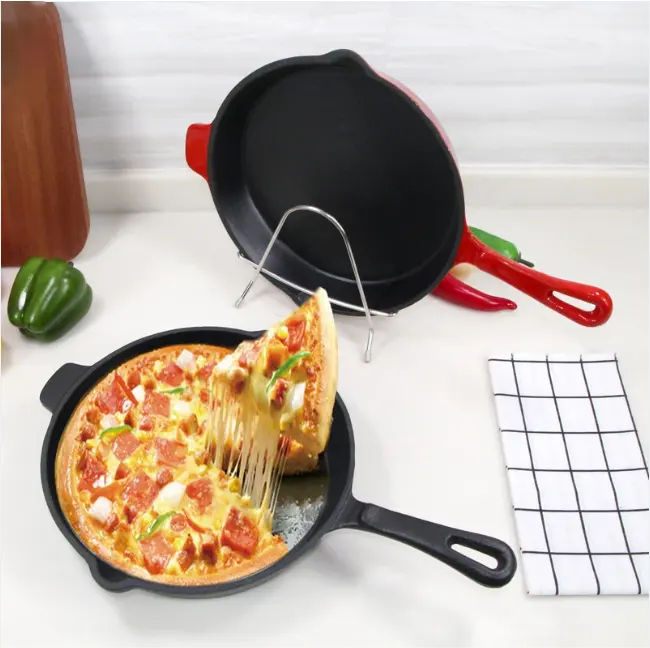 Round Red Enamel Cast Iron Frying Pan - Luxury Lights