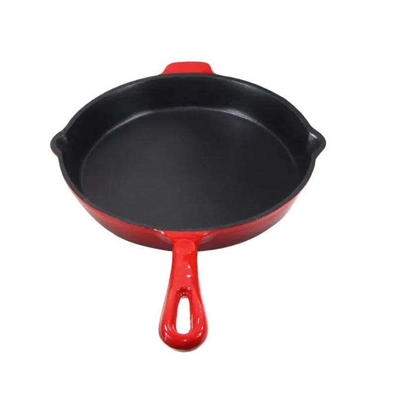 Round Red Enamel Cast Iron Frying Pan - Luxury Lights