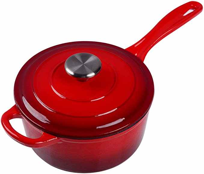 Good size Nonstick good quality Nordic Style Cookware red Enameled Long Handle Cast Iron Cookware Milk Pan